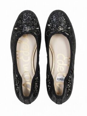 SAM EDELMAN | FELICIA LEATHER LINED SEQUINED MESH ELASTIC BALLET FLATS